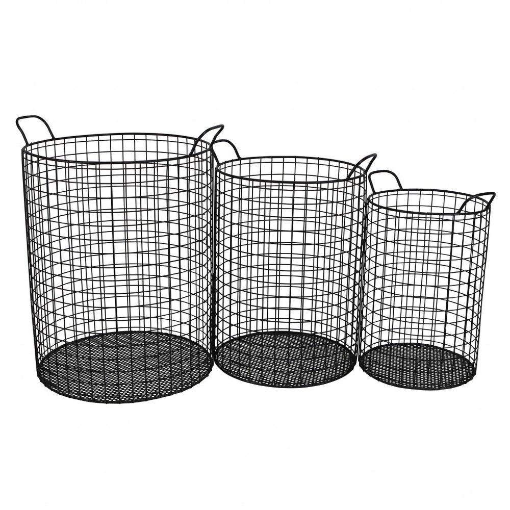 Set of Three Black Metal Basket HomeRoots
