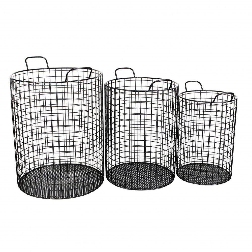 Set of Three Black Metal Basket HomeRoots