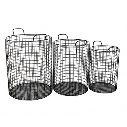 Set of Three Black Metal Basket HomeRoots