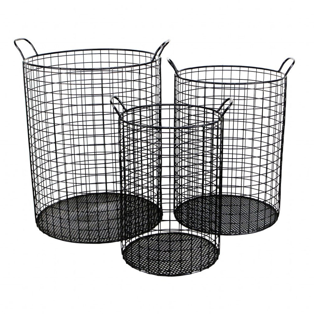 Set of Three Black Metal Basket HomeRoots
