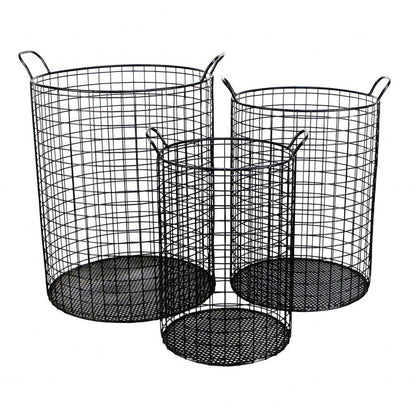 Set of Three Black Metal Basket HomeRoots