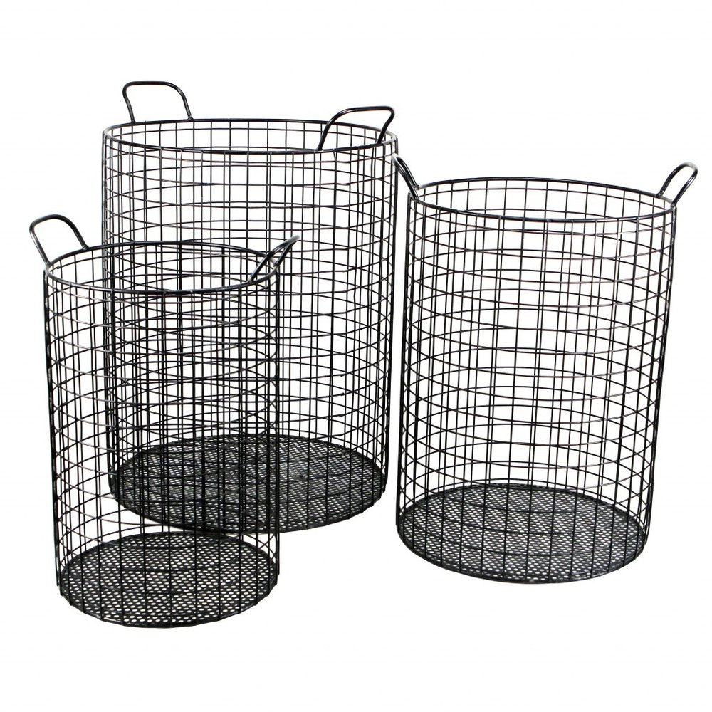 Set of Three Black Metal Basket HomeRoots