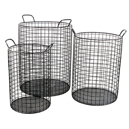 Set of Three Black Metal Basket HomeRoots