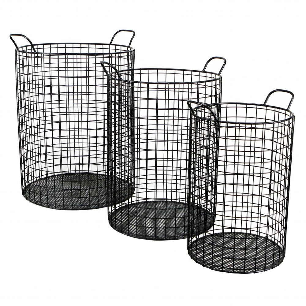 Set of Three Black Metal Basket HomeRoots