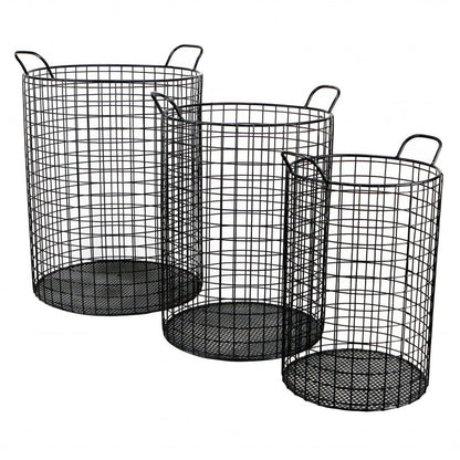 Set of Three Black Metal Basket HomeRoots