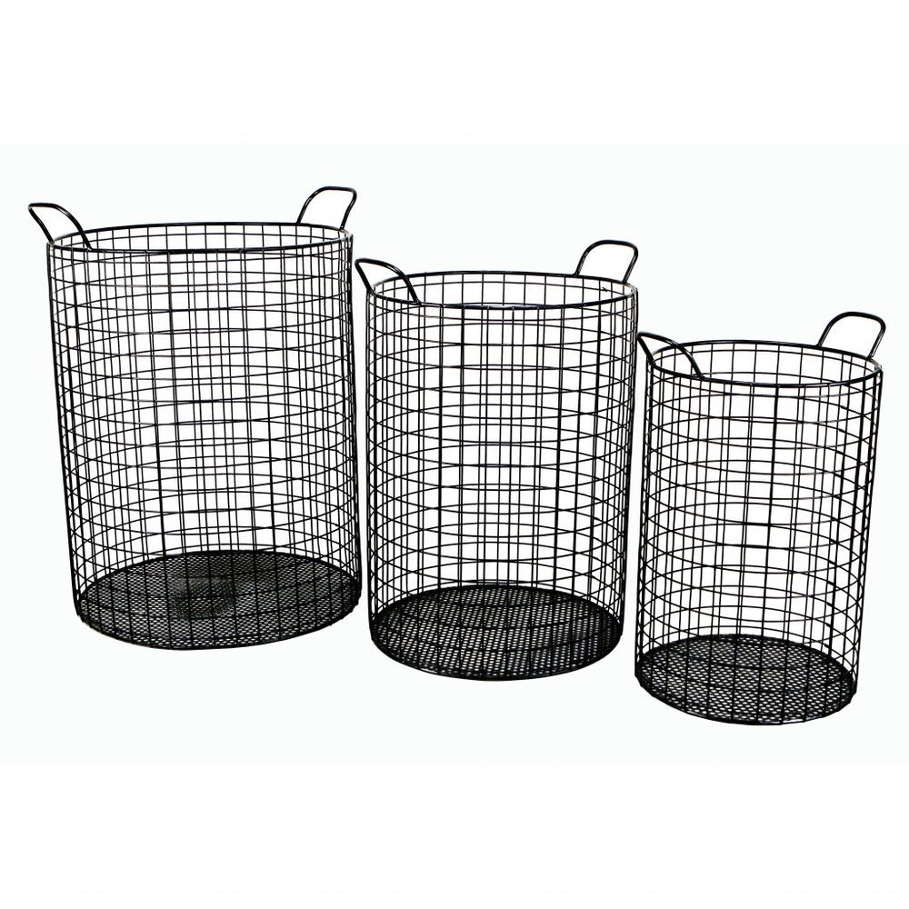 Set of Three Black Metal Basket HomeRoots