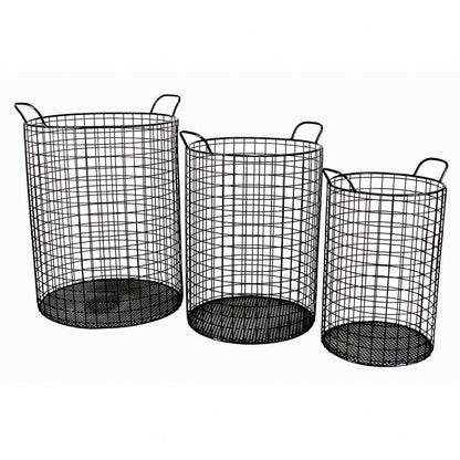 Set of Three Black Metal Basket HomeRoots