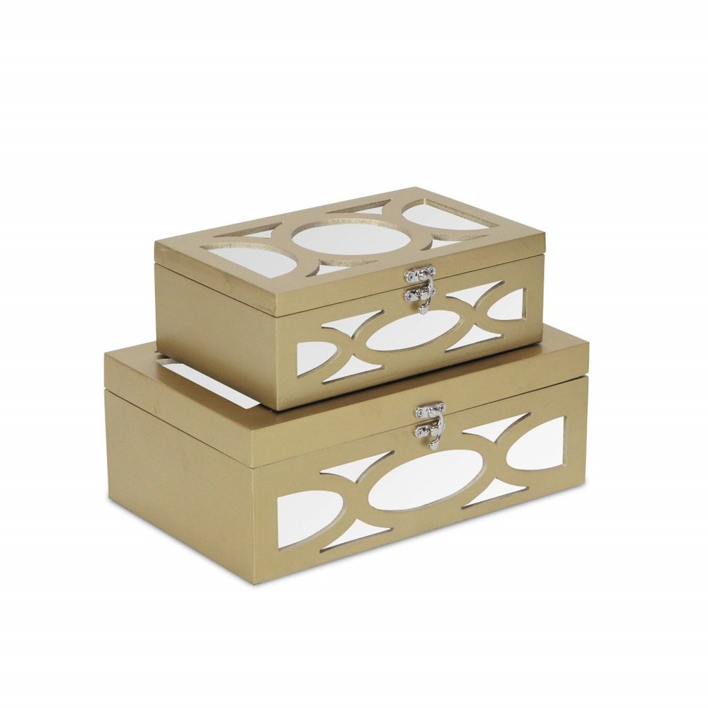 Set of Two Gold Wood Desk Organizer HomeRoots