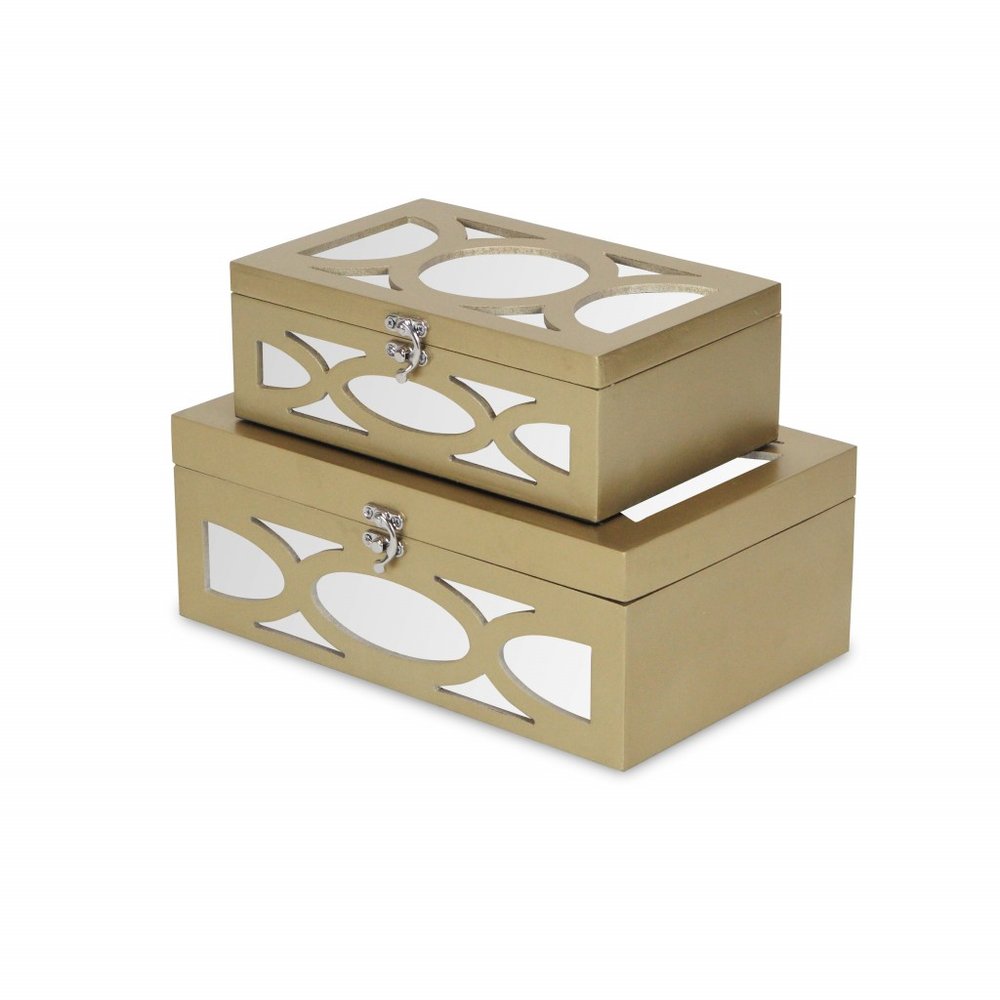 Set of Two Gold Wood Desk Organizer HomeRoots