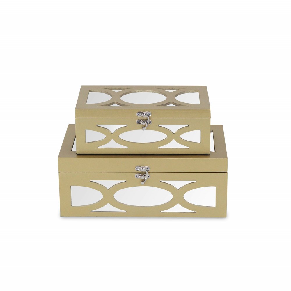 Set of Two Gold Wood Desk Organizer HomeRoots