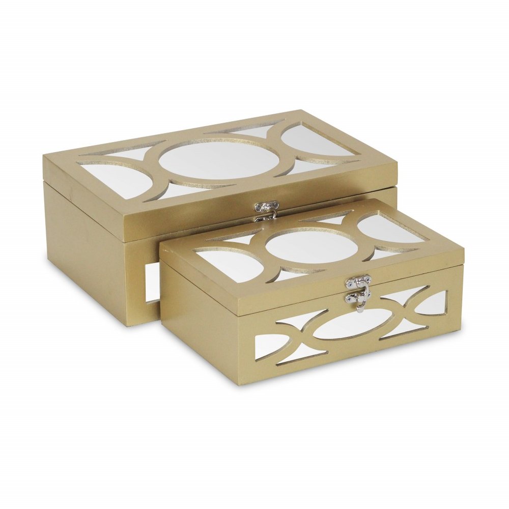Set of Two Gold Wood Desk Organizer HomeRoots