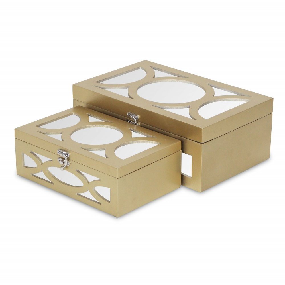 Set of Two Gold Wood Desk Organizer HomeRoots