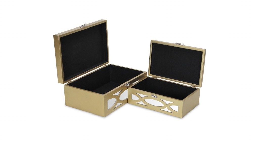 Set of Two Gold Wood Desk Organizer HomeRoots