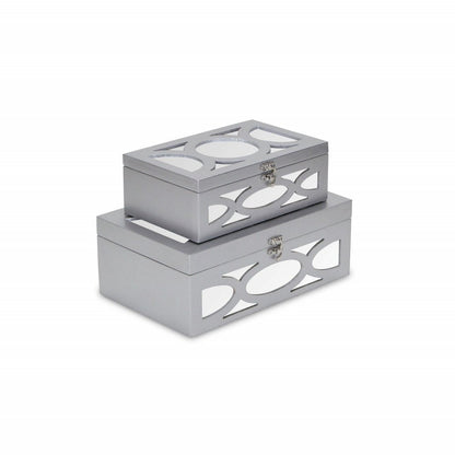 Set of Two Silver Mirrored Glass And Wood Box With Lid HomeRoots