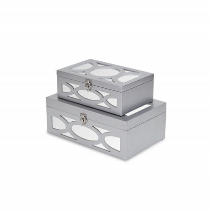 Set of Two Silver Mirrored Glass And Wood Box With Lid HomeRoots