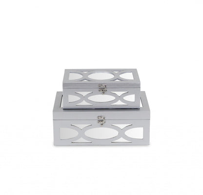 Set of Two Silver Mirrored Glass And Wood Box With Lid HomeRoots
