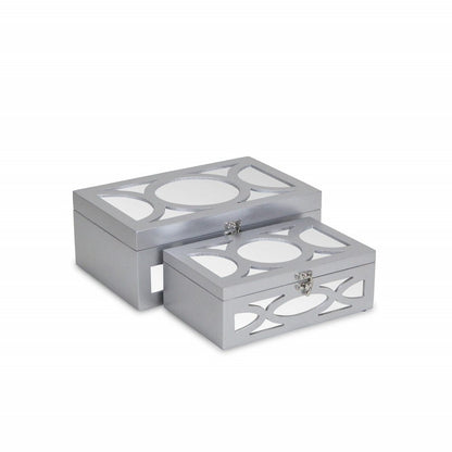 Set of Two Silver Mirrored Glass And Wood Box With Lid HomeRoots