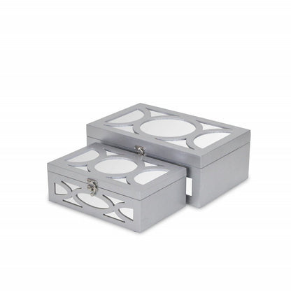 Set of Two Silver Mirrored Glass And Wood Box With Lid HomeRoots