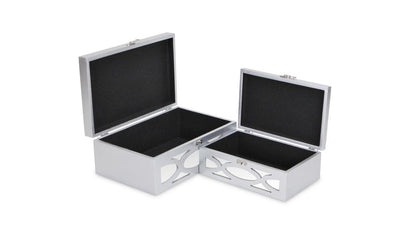 Set of Two Silver Mirrored Glass And Wood Box With Lid HomeRoots