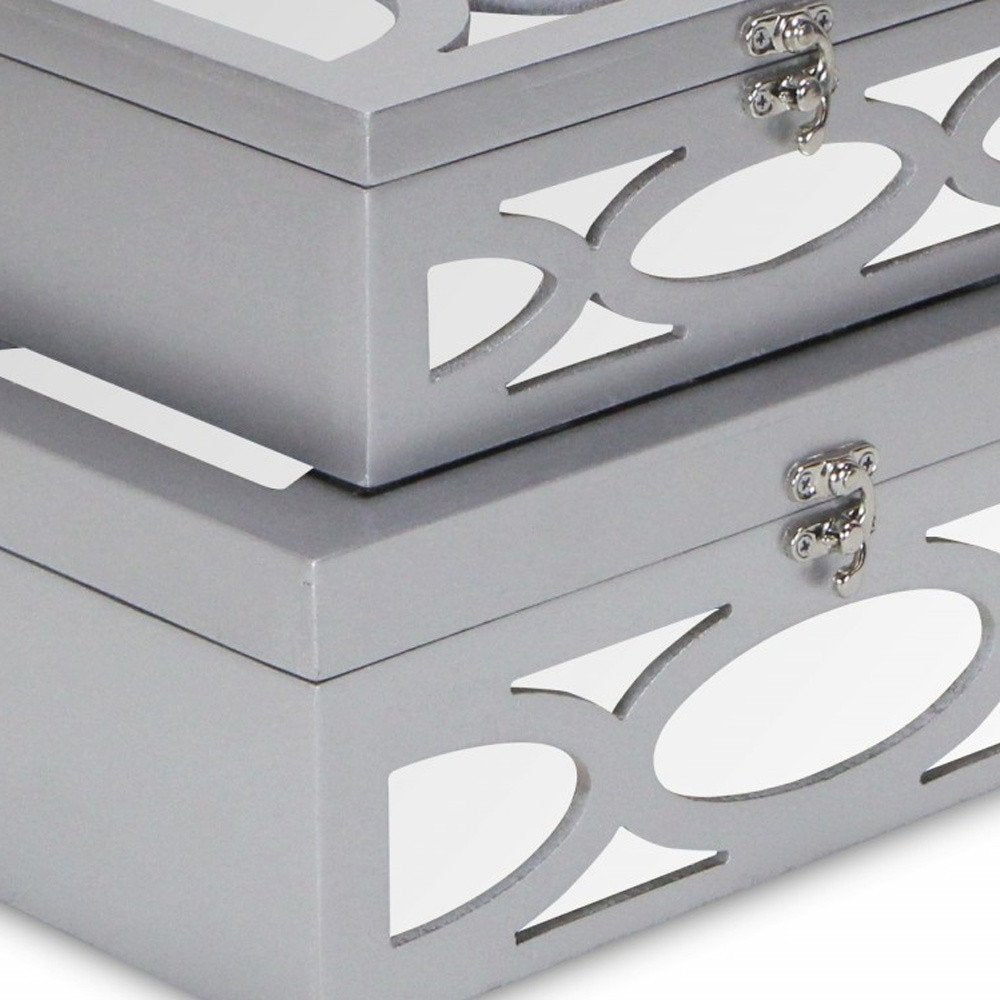 Set of Two Silver Mirrored Glass And Wood Box With Lid HomeRoots