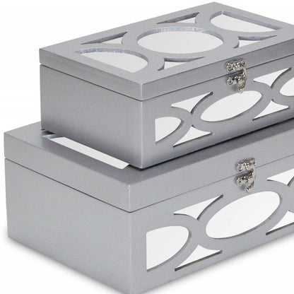 Set of Two Silver Mirrored Glass And Wood Box With Lid HomeRoots