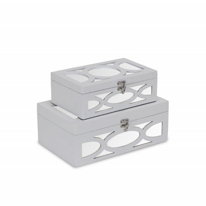 Set of Two White Mirrored Glass And Wood Box With Lid HomeRoots