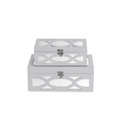 Set of Two White Mirrored Glass And Wood Box With Lid HomeRoots