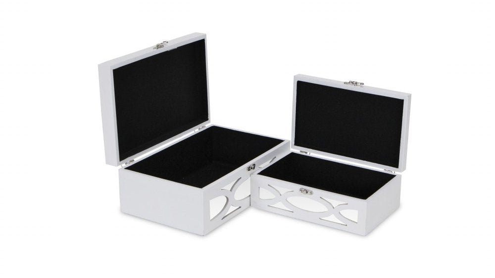 Set of Two White Mirrored Glass And Wood Box With Lid — view 6