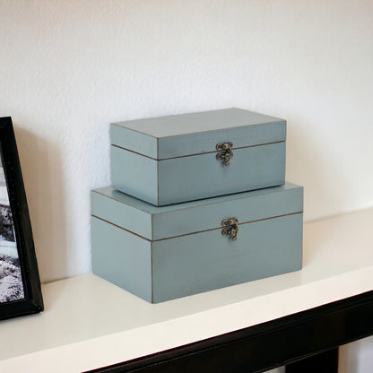 Set of Two Pale Blue Wooden Storage Boxes