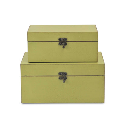 Set of Two light Green Wooden Storage Boxes