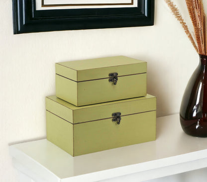 Set of Two light Green Wooden Storage Boxes
