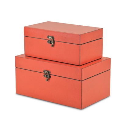 Set of Two Coral Wooden Storage Boxes