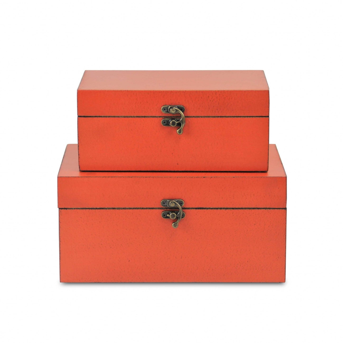 Set of Two Coral Wooden Storage Boxes