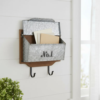 14" Brown And Gray Metal And Solid Wood Mail Box With Lid HomeRoots