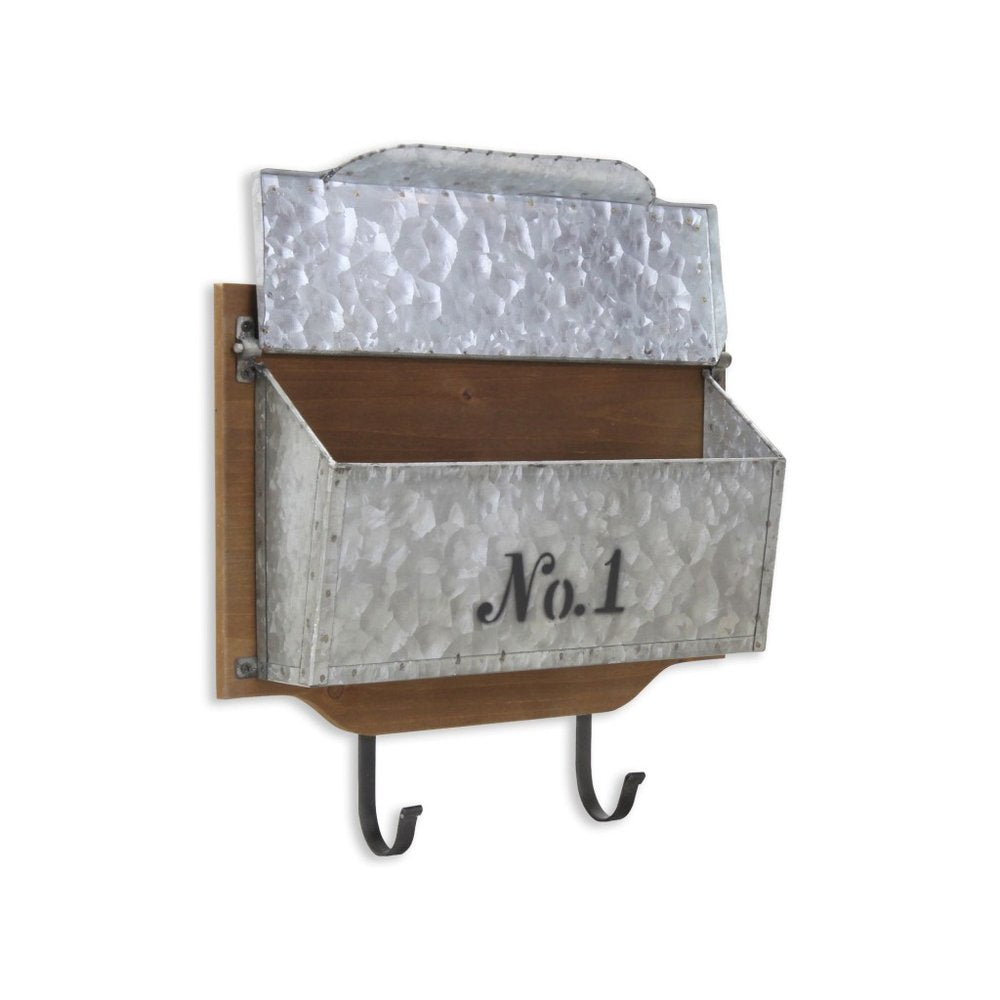 14" Brown And Gray Metal And Solid Wood Mail Box With Lid HomeRoots