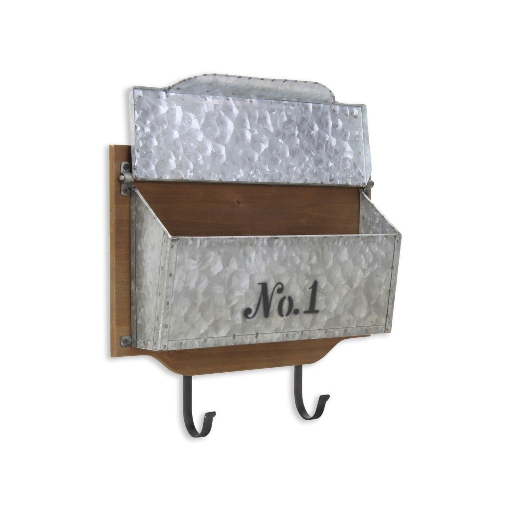 14" Galvanized Metal Wall Hanging Mailbox with Metal Hooks