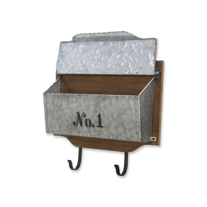 14" Galvanized Metal Wall Hanging Mailbox with Metal Hooks