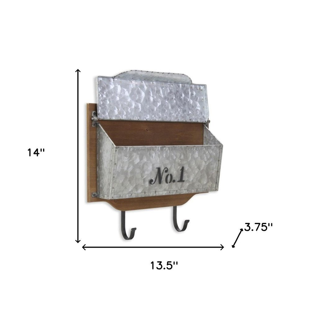 14" Brown And Gray Metal And Solid Wood Mail Box With Lid HomeRoots