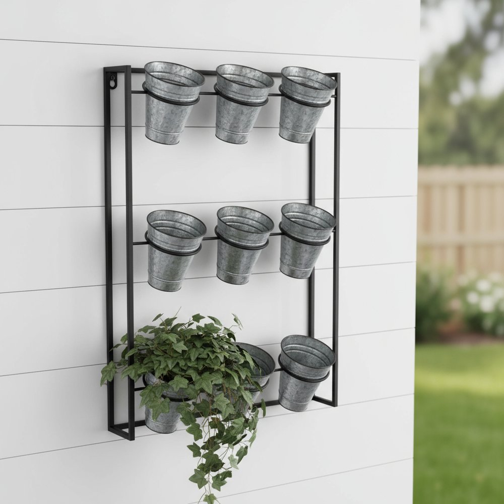 24" X 18" Black And Silver Metal Rectangular Wall Planter HomeRoots