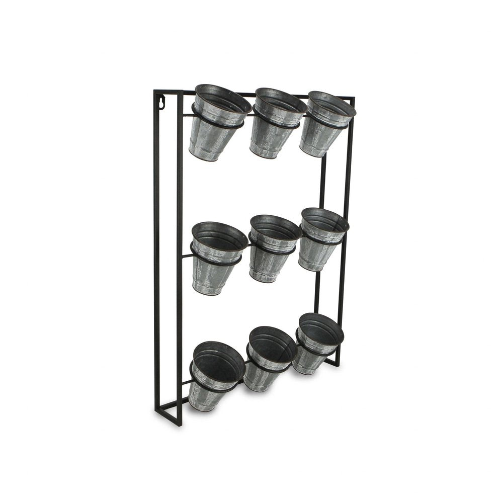 24" X 18" Black And Silver Metal Rectangular Wall Planter HomeRoots