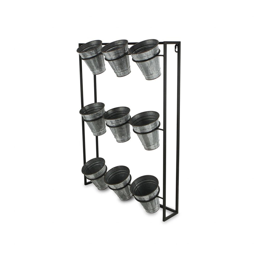 24" X 18" Black And Silver Metal Rectangular Wall Planter HomeRoots