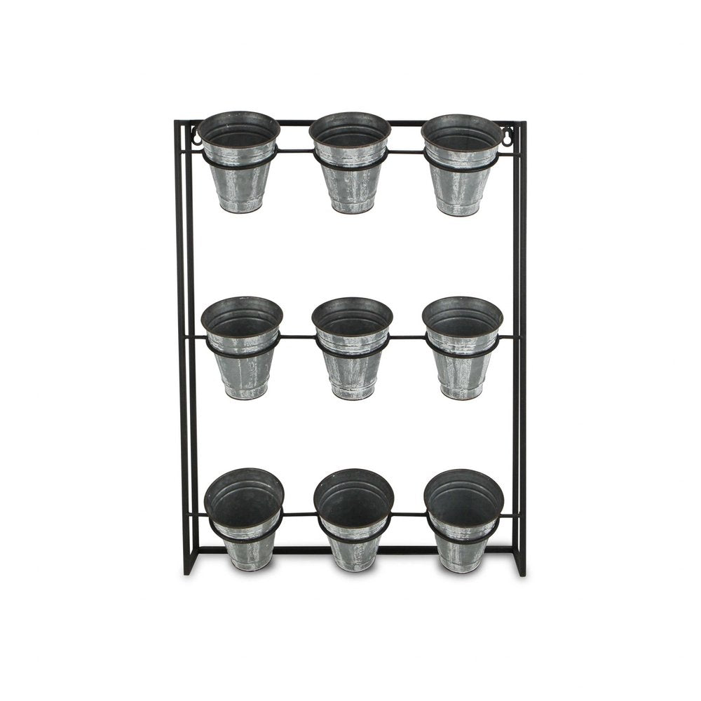 24" X 18" Black And Silver Metal Rectangular Wall Planter HomeRoots