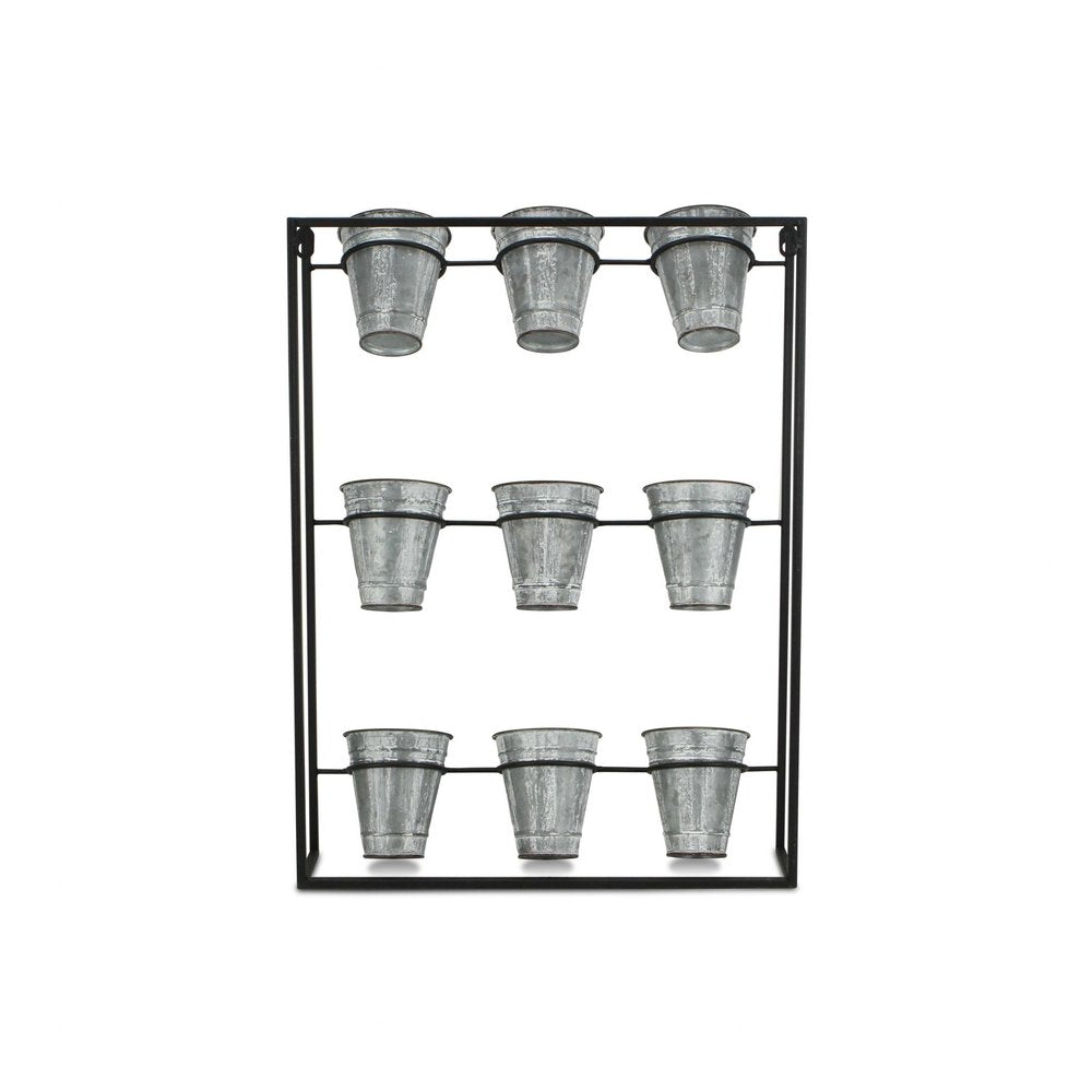 24" X 18" Black And Silver Metal Rectangular Wall Planter HomeRoots