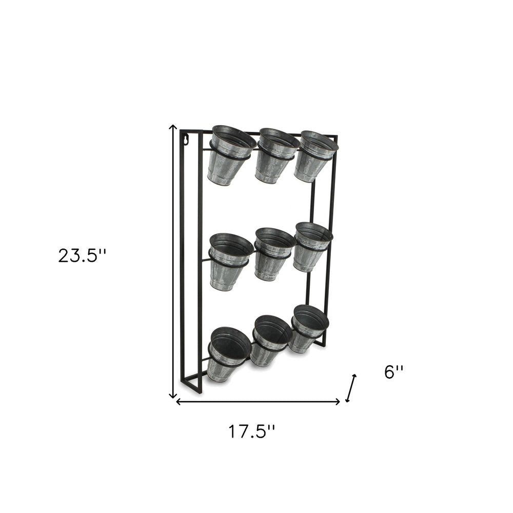 24" X 18" Black And Silver Metal Rectangular Wall Planter HomeRoots