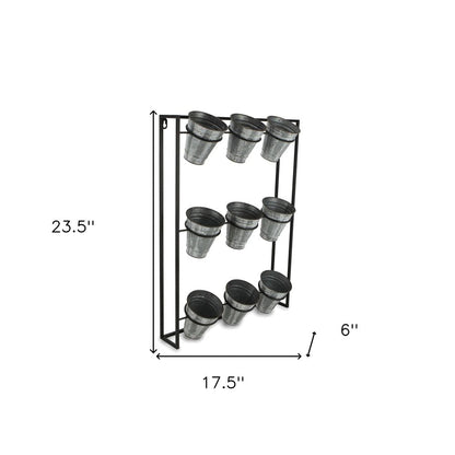24" X 18" Black And Silver Metal Rectangular Wall Planter HomeRoots