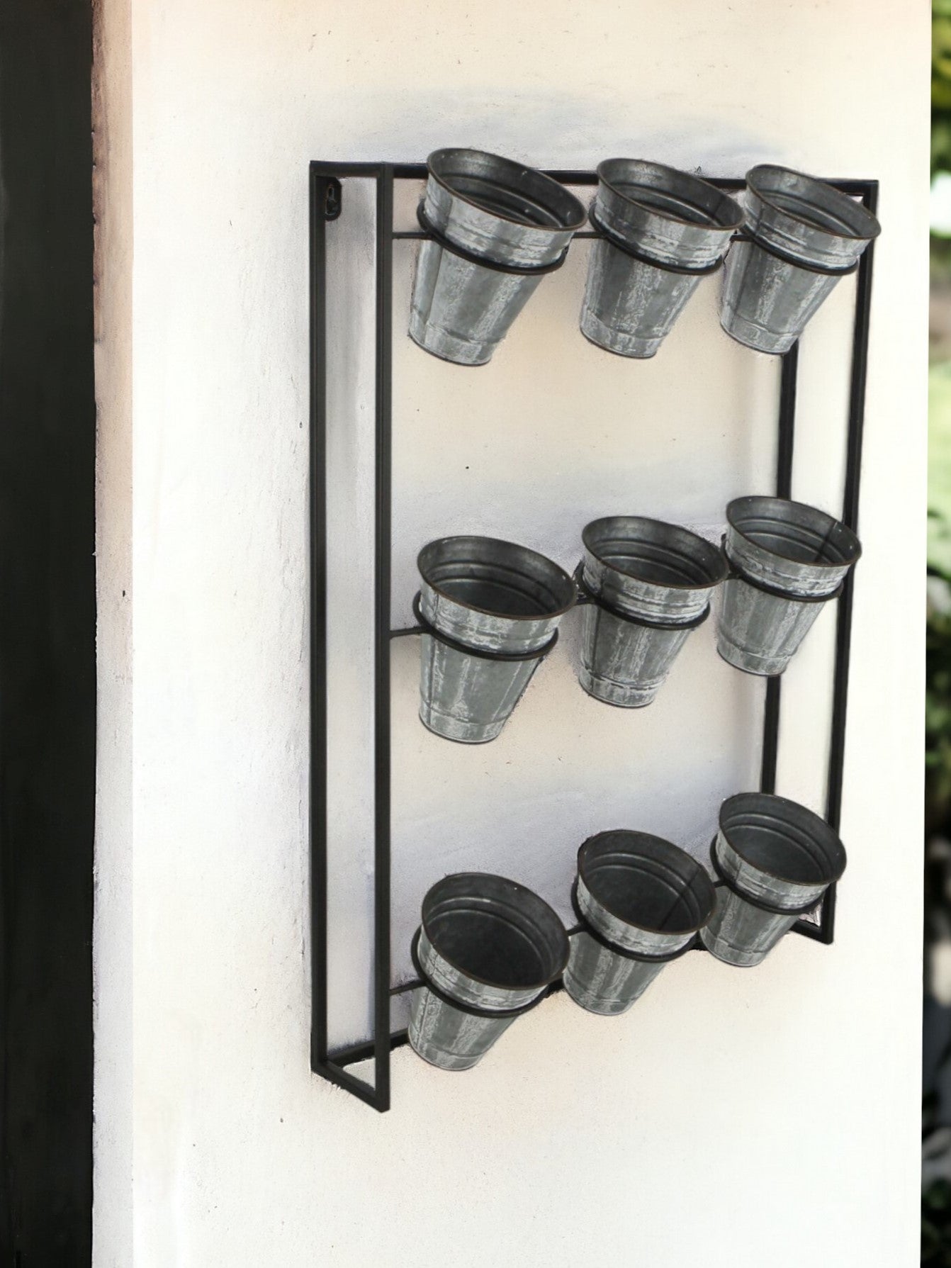 Nine Pot Metal Framed Wall Planter