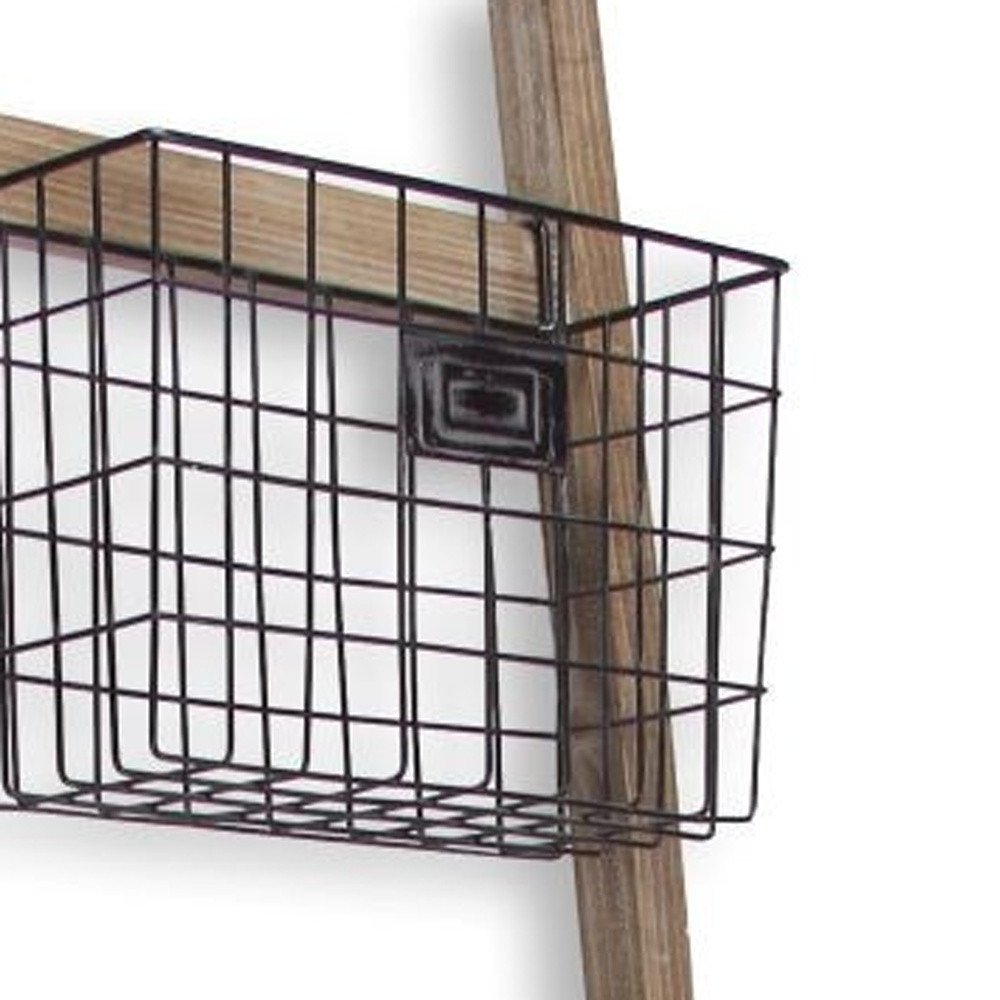 73" Natural And Black Wood And Metal Storage Ladder With Baskets HomeRoots