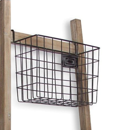73" Natural And Black Wood And Metal Storage Ladder With Baskets HomeRoots
