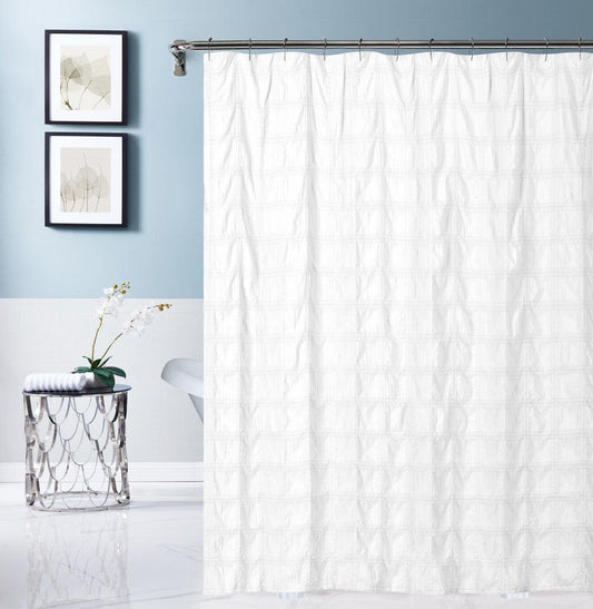 White Modern Crinkle Shower Curtain - FurniFindUSA