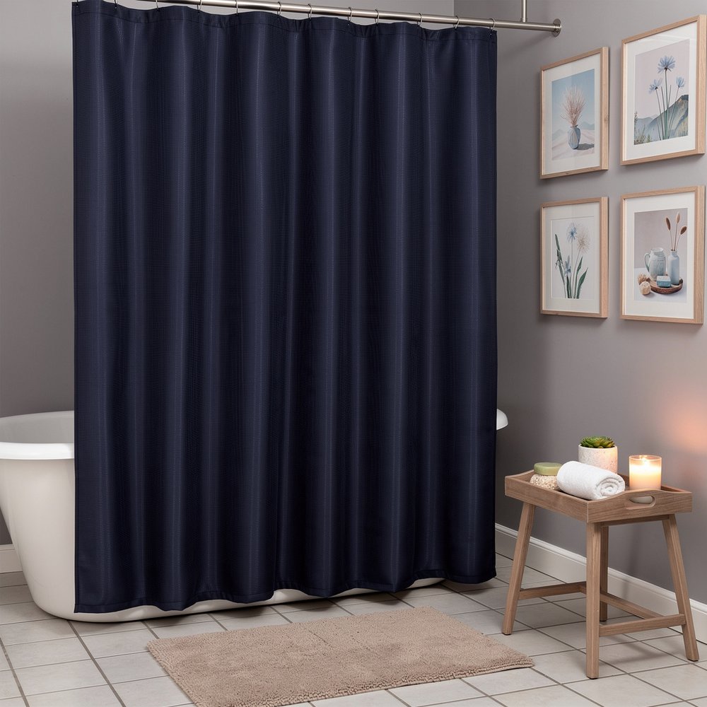 Luxurious Navy Waffle Weave Shower Curtain HomeRoots